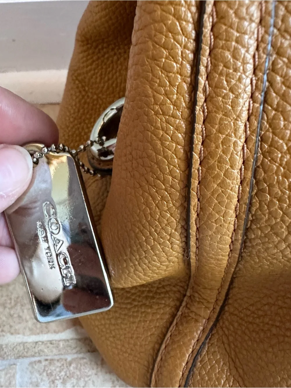 Coach Turnlock Edie Pebbled Leather Shoulder Bag Purse Tan Saddle 36855